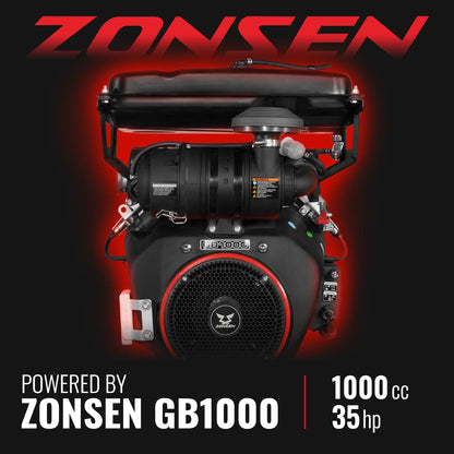 8 inch ZONSEN E-Start 1000cc 35hp Gas Powered 4 - Wheel Drum Wood Chipper with Taillight , B200